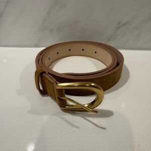Aritzia Tan Leather Belt with Gold Logo
